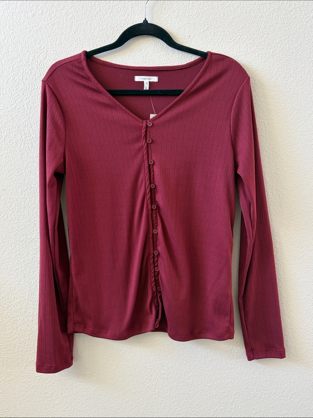 Women's Long-Sleeve Button Front Top - Burgundy